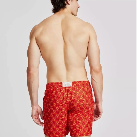 NWT GUESS Mens Geo Print Drawstring Swimwear Orange Maya Print XL - Picture 4 of 4